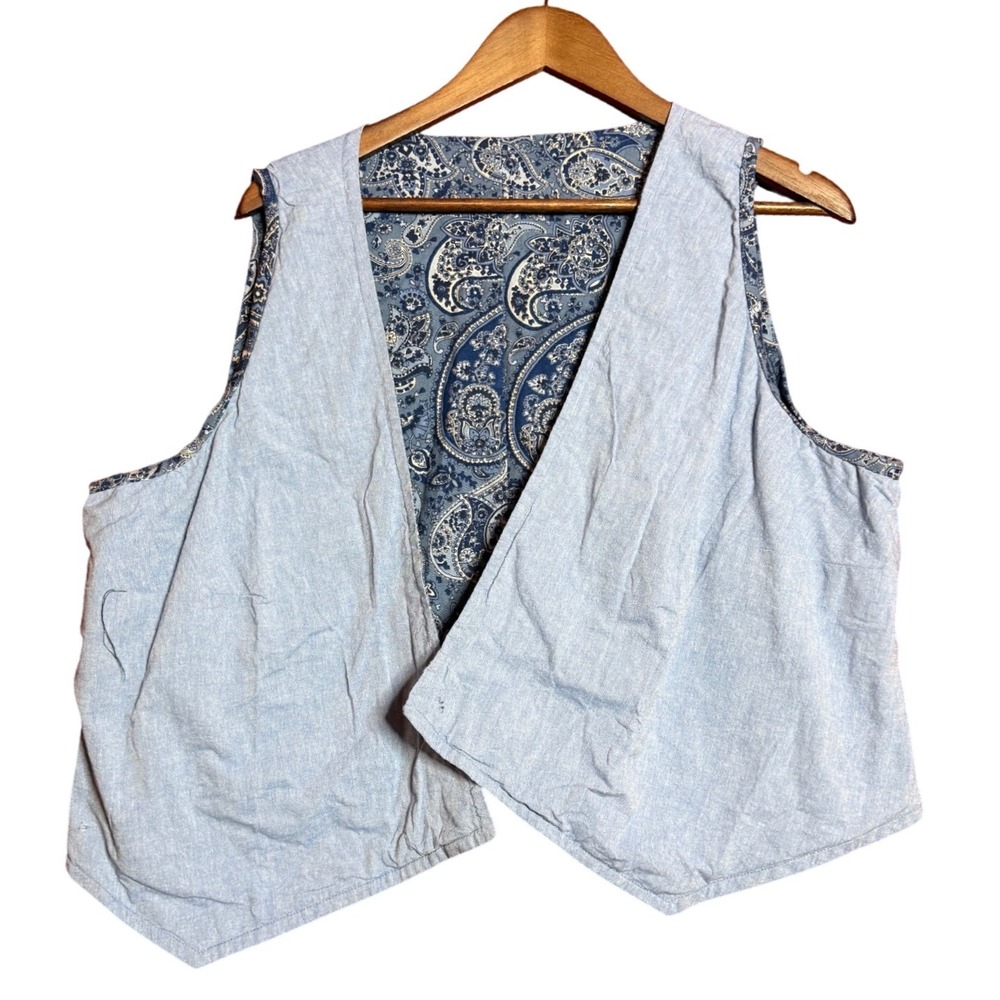 Vintage Unbranded Men NA Reversible Paisley‎ Vest Blue Boho Western Waistcoat